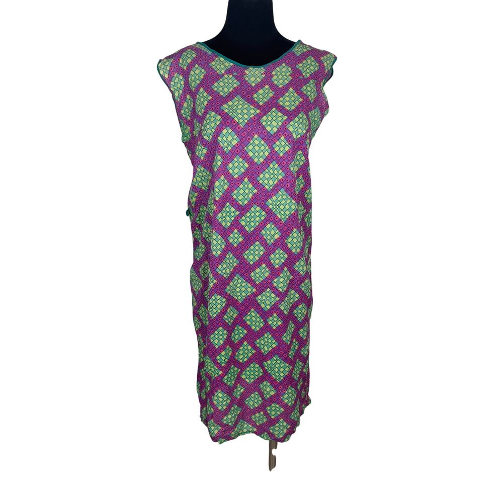 Vintage 1960s Psychedelic Mesh Shift Dress Purple Green Sheer Mod Swim Coverup